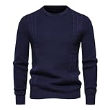 Sweater Herren Slim Fit Mode Jacquard Strickpullover Herren Casual Rundhals Einfarbig Langarm Pullover Herren Jugend Täglicher Verschleiß All-Match Knit Sweater Herren B-Navy1 XL