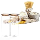 BigDean 2x Vorratsdose aus Glas mit Bambus-Deckel - Spaghettiglas Vorratsglas 1800ml Aufbewahrungsglas für Spaghetti, Nudeln, uvm. - Borosilikatglas, luftdicht, spülmaschinenfest
