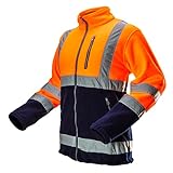 NEO TOOLS Herren Warnschutz-Arbeitsjacke, Stehkragen, langarm, Obermaterial Fleece 280 g/m2 aus 100 % Polyester, mit reflektierenden Streifen, Größe:XL, orange