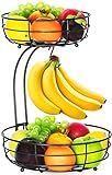 Bomclap Obstkorb mit Bananenhalter - 2 Stöckig Obstschale aus Metall - Küche Stehend Moderne Obstschalen - Dekorativer Gemüsekorb Obstschale - Schwarz