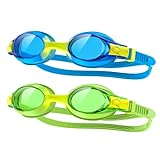 Findway Kinder Schwimmbrille, 2 Stücke Schwimmbrille für Kinder Junior Jungen Mädchen 3 4 5 6 7 8 9 10 Jahre Anti Nebel UV Schutz Schwimmbrille Blau Grün