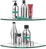 VeeCano Duschregal mit 2 Ebenen, Klarglas, Eckregal, selbstklebend, Dusch-Caddy Eck-Organizer, dickes gehärtetes Glas, Badezimmer-Regal, Shampoo-Halter für Dusche, WC, Regal, Organizer, 23,9 cm R
