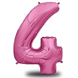 Luftballon Geburtstag XXL Pink - Riesen Folienballon in 40' - 101cm Geburtstagsdeko - Ballon Zahl Deko zum Geburtstag - fliegt mit Helium (Zahl 4)