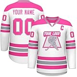 KONG JIMFAN Personalisiertes Hockey Trikot,Eishockey Kostüm Erwachsene Locker Atmungsaktiv Eishockey Trikots mit Eigenem Namen Nummer Logo & Teamname,Teamtrikot für Mannschaften(#B Pink)