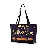 Große Laptoptasche für Frauen – Pumkin Happy Halloween Mond Canvas Schultertasche Tragetasche Fit 15,6 Zoll Computer-Handtasche zum Wandern
