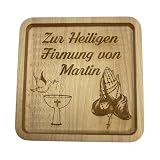 Generisch Personalisierte Holzschale aus Buche zur Taufe, Kommunion oder Firmung – Geschenk mit Gravur – christliche Symbole wählbar – Taufgeschenk für Patenonkel, Patentante oder Groß