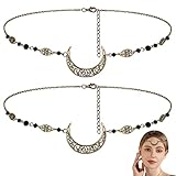 minkissy 2 Stück Böhmische Kopfkette Aushöhlen Mond Anhänger Kristallkopfschmuck Vintage Kopfkette Schmuck Haarschmuck Für Frauen Mädchen