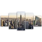 Bilderdepot24 hochwertiges Leinwandbild - New York City Skyline - 150 x 70 cm mehrteilig (5 teilig) | Wanddeko Wandbild Wandbilder Bild auf Leinwand | 2257