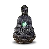 Zen'Light - Zimmerbrunnen Buddha Meditation Lotus mit farbwechselnder LED-Beleuchtung - Moderne Zen-Dekor, Ideal für Meditation & Entspannung, Feng Shui - Tischbrunnen Geschlossener Kreislauf - H26