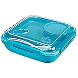 Rotho Memory B3 Lunchbox 1,1l mit Besteck und separatem Behälter, Kunststoff (PP) BPA-frei, blau, 1,1l (19,5 x 19,5 x 6,5 cm)