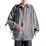 Mode Shirt Herren Trend Lose Warm Casual Shirt Herren Gutaussehend All-Match Klassisch Outdoor Hemd Herren Komfortabel Temperament Mode Longsleeve Tops Herren P-Grey 3XL
