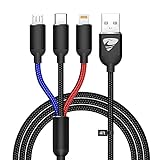 Multi USB Kabel, 3 in 1 Universal ladekabel Nylon Mehrfach Schnellladekabel iPhone Micro USB Typ C Ladekabel für Samsung Galaxy S10 S9 S8 S7 A5 J5, iPhone 12 11, Huawei P30 P20, Sony, PS4, Kindle-1.2M