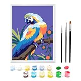 Zimrobin Malen Nach Zahlen ab 5 6 7 Jahre Mädchen und Junge, Malen Nach Zahlen für Kinder mit Rahmen 3 Pinsel und Acrylfarben, 18 X 24cm(Farbenprächtige Papageien)