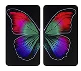 Maximex Herdabdeckplatte Universal Butterfly by Night 2er Set - 2er Set, Kochplattenabdeckung und Glas-Schneidebrett für alle Herdarten, Gehärtetes Glas, 30 x 1.8-5.5 x 52 cm, Mehrfarbig
