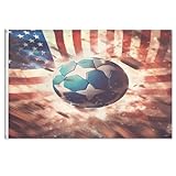Patriotische Fußball-Flagge für draußen, 90 x 152 cm, Hausflagge, Polyester mit Messingösen, helle Farben, Banner für Sommer, Außen, Innendekoration