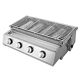 Gasgrill, Camping Grill BBQ Bräter Propan Tischgrill Edelstahl Gastrobräter, 4 Brenner Edelstahl Grill 580 * 400 * 200cm LPG Gas Plancha Grill fü