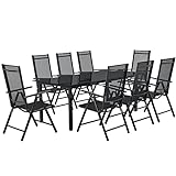 Juskys Aluminium Gartengarnitur Milano 8+1-8 Hochlehner Stühle verstellbar & klappbar mit Tisch - Gartenmöbel Set 9-teilig wetterfest - Grau