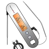 ThermoPro TP610 Fleischthermometer 0.5℃ Genau USB Wiederaufladbar IPX5 Wasserdicht Küchenthermometer Flaschenöffner Grillthermometer mit Großer Anzeige Bratenthermometer für BBQ Grillen