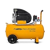 VITO Kompressor 50L 10 bar 2.5PS, 1900w, inkl. Druckminderer, 50 l-Tank, 2 Manometer & 2 Schnellkupplungen, vibrationsgedämpfte Standfüße, Haltebügel, Sicherheitsventil, 2850 U/min, 206 L/min (50A)