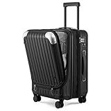LEVEL8 Koffer Trolleys Leicht ABS+ PC Handgepäck Koffer mit Laptopfach,Hartschalenkoffer Trolley Rollkoffer Reisekoffer Erweiterbar, TSA, 4 Rollen, 55 cm, 36-42 Liter, Schw