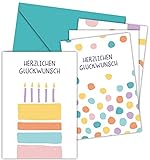 FRUITPRINTS CherryCards - 8er Set Grußkarten & Umschläge - Klappkarten B6 Grußkartenformat (Set 1 - Konfetti/Torte)