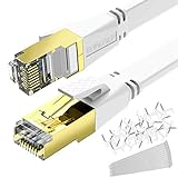 Empanar Cat8 Ethernet-Kabel, flach, Weiß, 3 m, Cat8 Ethernet-Kabel, High Speed, 40 Gbit/s, 2000 MHz, wetterfest, strapazierfähig, Cat8, RJ45-Kabel für Router, Gaming-Modem, PC, PS4, PS5, Xbox