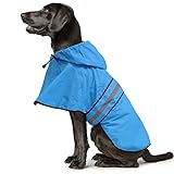 Weesiber Reflektierender Hunde-Regenmantel – wasserdichte Hunde-Regenjacke mit Kapuze, verstellbarer Bauchgurt, leicht, für kleine, mittelgroße und große Hunde (groß, blau)