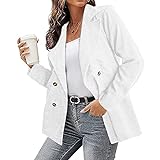 Damen Blazer Jacke Revers Zweireihig Elegante Jacke Retro Cardigan Plus Size Arbeit Büro Plus Size Top (Color : White, Size : XL)