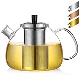 ecooe Teekanne aus Glas mit Teesieb 1500 ml, Teekanne aus Glas, klar, hitzebeständig, mit herausnehmbarem Teesieb aus Edelstahl, für schwarzen Tee, Grüner Tee, duftender Früchtetee