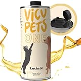 Vicupets - 1 Liter Lachsöl für Hunde, Pferde und Katzen | 1L Premium Lachsöl 1 Liter ohne künstliche Zusätze | Fischöl reich an Omega 3 | Barf Öl leicht zu dosieren durch patentieren Verschluss