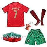 metekoc Jugendsportbekleidung Portugal Europäisch #7 Ronaldo Trikot/Shorts/Socken für Kinder Jugendgrößen (Rot,18)
