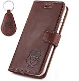 SURAZO RFID - Eule - Hülle Premium Vintage Ledertasche Schutzhülle Wallet Case aus Echtesleder Nubukleder Farbe Nussbraun für Apple iPhone 7