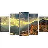 Laimi 5-TLG Kaukasus Gelbes Panorama Set Keilrahmen-Malen-Canvas zum Aquarellfarbe Ölfarbe Acrylfarbe malen-Leinwand auf Keilrahmen aus Holz Säurefreie Baumwolle Leinwand
