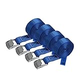 Zurrgurt Spanngurt Befestigungsgurt Klemmverschluss belastbar bis 250 kg DIN EN 12195-2 Befestigungsriemen blau Verschiedene Längen Stückzahlen, 4er Pack 2.5 cm x 4