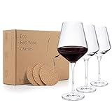 BeEco Rotweingläser groß 480ml | Elegant Rotwein-Kelch mit gezogenem Stiel | Öko Kristallglas Weingläser mit Korkplatten | Wine Glasses 3er Set | Tolles Geschenk