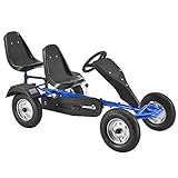 ArtSport 2-Sitzer GoKart — Tretauto für Kinder mit höhenverstellbarem Lenkrad & 2 Schalensitzen — Go-Kart mit Luftreifen & Stahl-Felgen in Blau