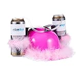 Relaxdays Bierhelm Pink, Helm mit Schlauch, für 2 Dosen Bier, Junggesellenabschied Frau, Party Trinkhelm, rosa Federn