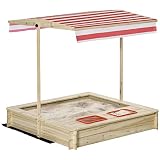 Outsunny Sandkasten aus Holz, quadratisch, Maße: 1,18 x 1,18 x 1,18 m (L x B x H) – Höhe, Neigung Dach verstellbar, verschließbar – 2 Becken – Tannenholz im Autok