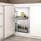 Gedotec Halbkreis-Schwenkbeschlag Küche Drehbeschlag Tablarboden für Eckschrank | Drehteller für Unter-Schrank | 900 x 550 mm | 1 Komplett-Set mit Schwenk-Böden aus Poly