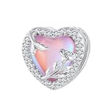 BIXPAK 925 Sterling Silber Bead Charms, DIY Handmade Ausschnitt Herz Pink Glass Rose Anhänger for Pandora Troll Chamilia Biagi European Style Armband & Halsketten BSC724