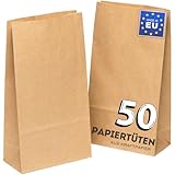 kgpack 50 STK Papiertüten Braun - 14 x 26 x 8 cm Brottüten Kraftpapiertüten Butterbrottüten Geschenktüten braune Basteln Kraftpapier Bodenbeutel Weihnachten Adventskalender Tüten zum befüllen k
