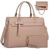 RAINSMORE Handtasche Damen Shopper Damen Groß 15.6 Zoll Laptoptasche Damen Wasserdicht PU Leder Arbeitstasche Umhängetasche mit Geldbörse 2-teiliges Set für Business Arbeit Schule Khak