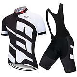 Fahrradbekleidung für Herren, Jersey, schnelltrocknend, Radsport-Jacke + Shorts mit Gel-Pad, Anti-Sweat, UV-Schutz, Schwarz XL
