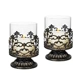 Candeldo Deko Vintage Gothic Kerzenständer Schwarz: 2er Set Windlicht Kerzenleuchter Kerzenhalter Metall Landhaus Dekoration Wohnzimmer Fensterdeko Barock Deko Windlichter Hallow