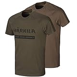Härkila Logo T-Shirt 2er-Set - Shirt für Jäger in zwei verschiedenen Farben mit Logo Aufdruck - Jagdshirt für Herren im 2er-Pack in Braun Grün und Orange, Größe:3XL, Farbe:Braun