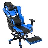 WANXJM Gaming-Stuhl mit Fußstütze, Computer Desk Office-Drehstuhl, ergonomisch, mit Kopfstützen-Lordosenstütze und Fußstütze,Blau
