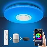 SONUG Smart LED Deckenleuchte 24W mit Bluetooth Lautsprecher WiFi, RGB Lampen Deckenlampe mit Farbwechsel, Kompatibel mit Alexa Google Assistant, Fernbedienung und APP-Steuerung, Ø39cm, IP24