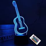 3D-Nachtlicht-Gitarrengeschenke für Musikliebhaber, 3D-Illusionslampe mit Fernbedienung und 16-Farben-Wechsel für Musikinstrumenten Shop Home