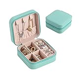 YUOCT Faux Leather Small Jewelry Box Necklace Ring Storage Organizer Mini Jewelry Case Double Layer Travel Jewelry Organizer for Women Girls Mother's Day Gift (Tiffany Blau)
