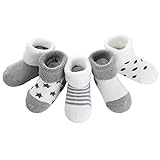 Z-Chen 5er Pack Baby Baumwolle Thermo-Socken, Grau, 0-6 Monate
